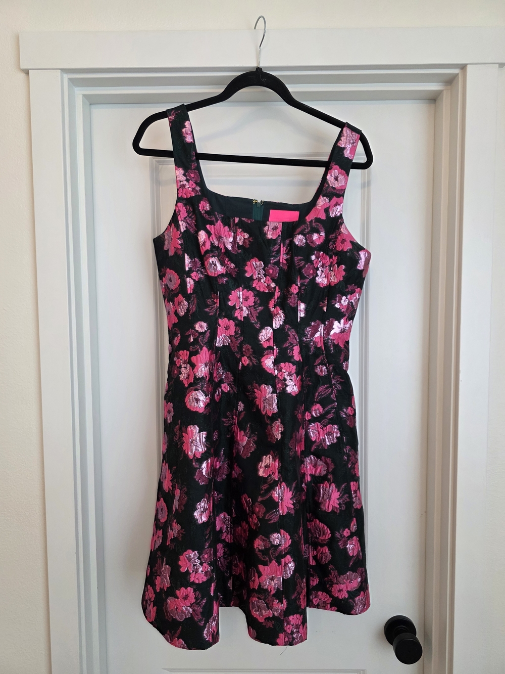 Lilly Pulitzer Black Dress with Hot Pink Floral Jacquard